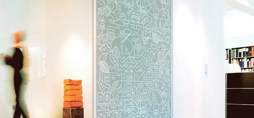Office glass partition with a custom decorative film