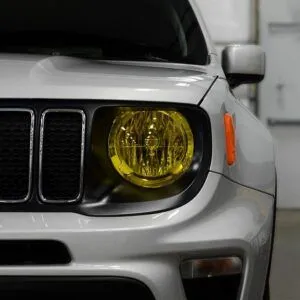 Jeep headlight with yellow headlight film
