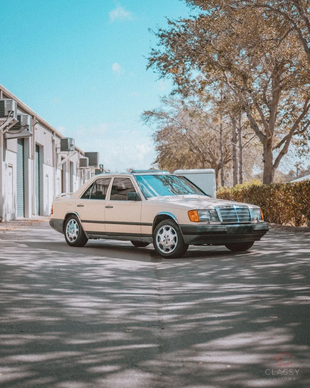 Classic white Mercedes-Benz sedan