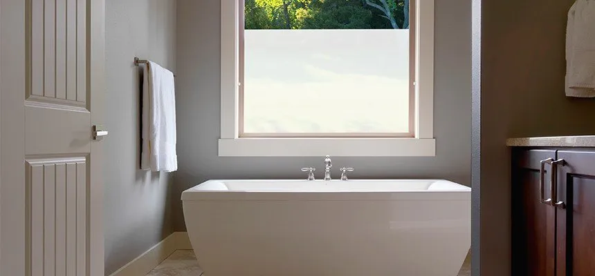 Bathroom window with frosted film