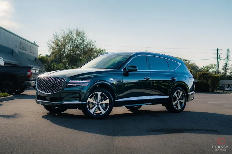 Dark blue SUV with tinted windows