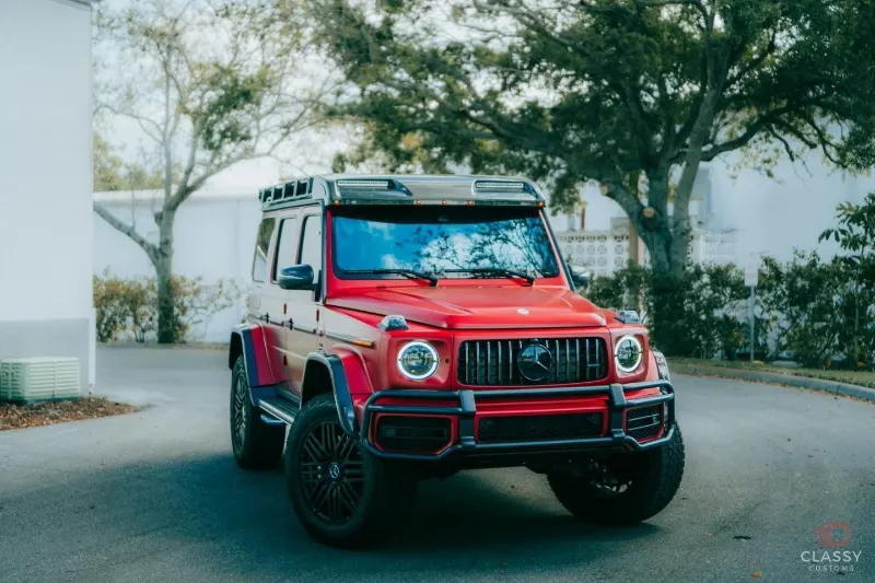 Red Mercedes-AMG G-Class with black wheels