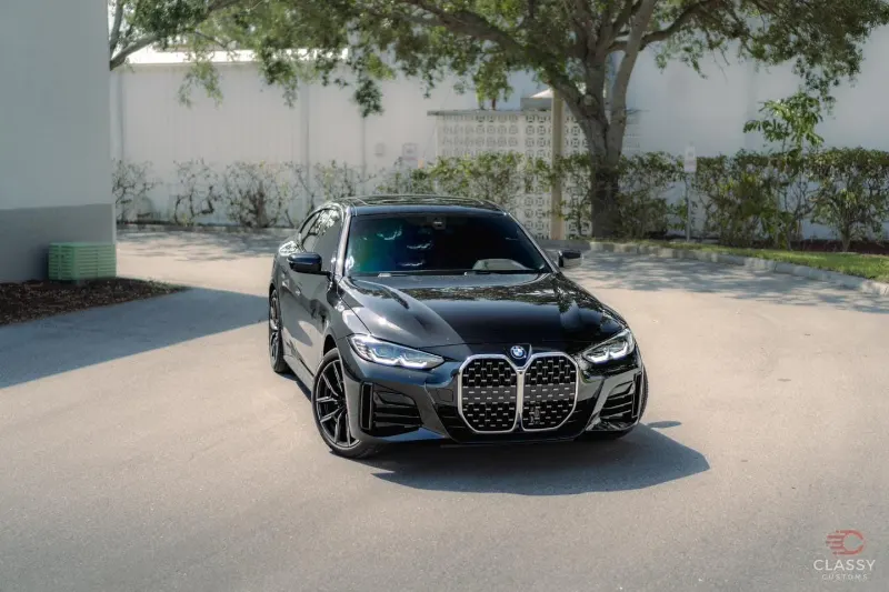 Front view of a black BMW sedan