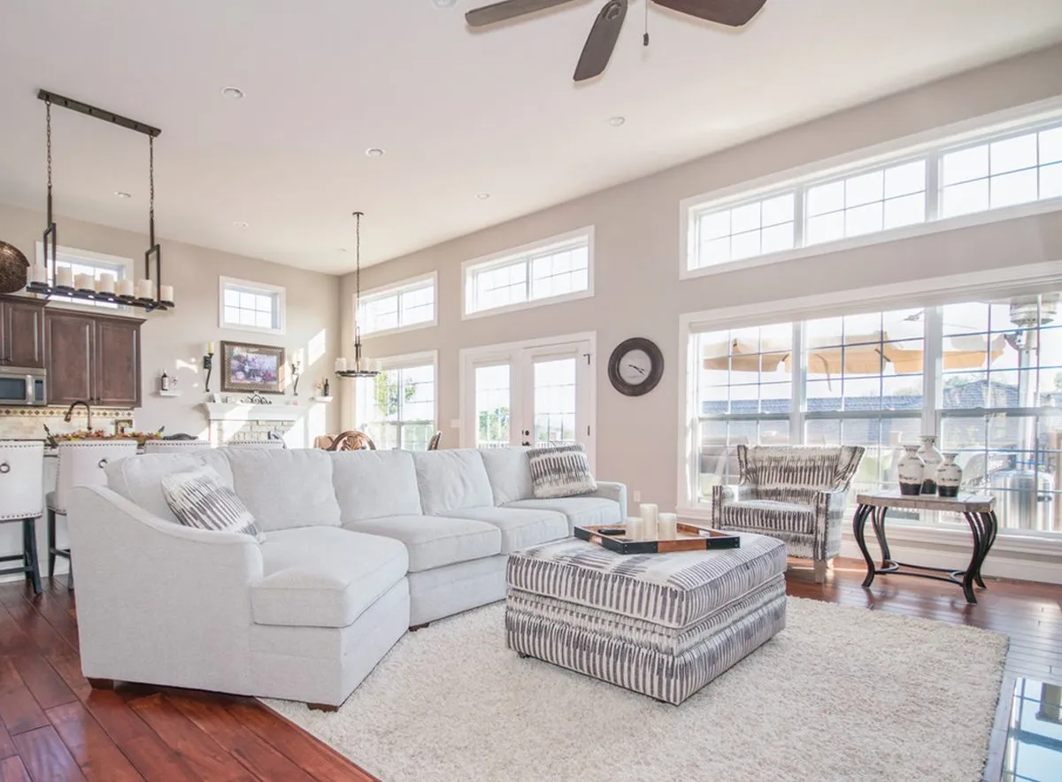 Bright living room with large windows