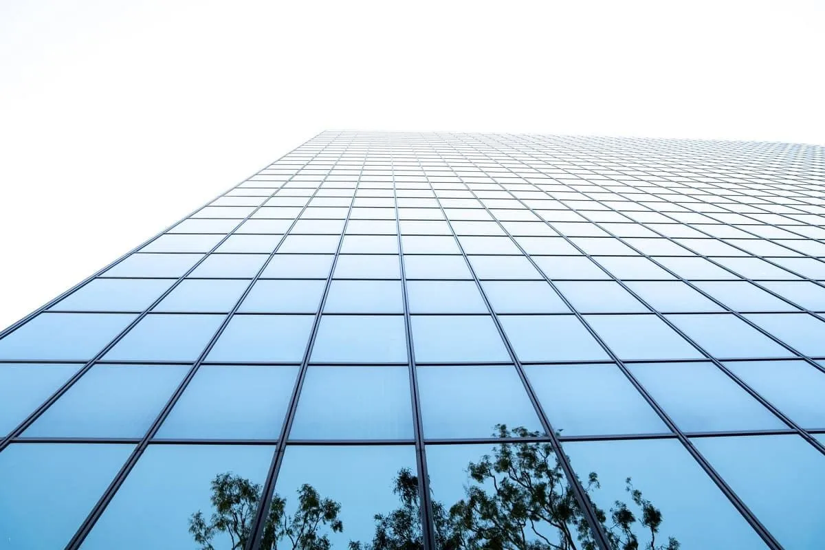 Glass tower viewed from below