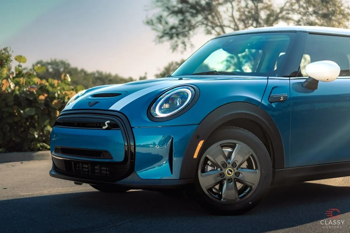Blue Mini Cooper with paint protection film